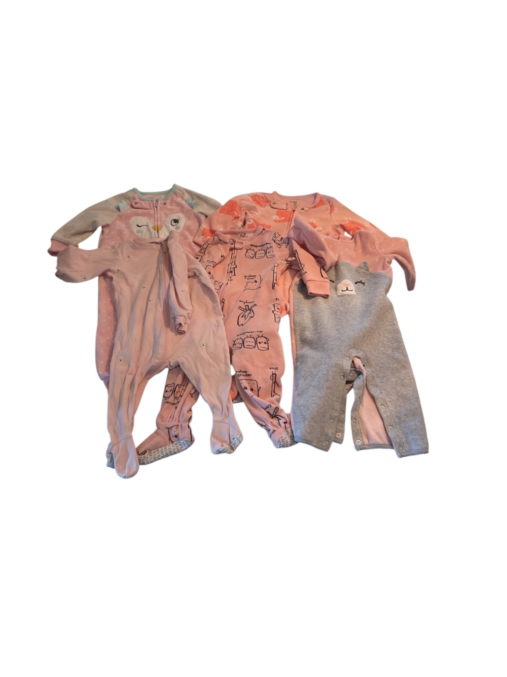 12 Month Carters Baby Girls' Pink and Gray One-Piece Sleepwear 5 Pc Bundle